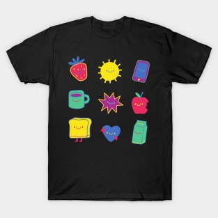 Cute Funky Pack Smiling Faces T-Shirt